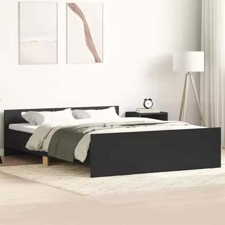 Estructura de cama con cabecero piecero negro 135x190cm - 1
