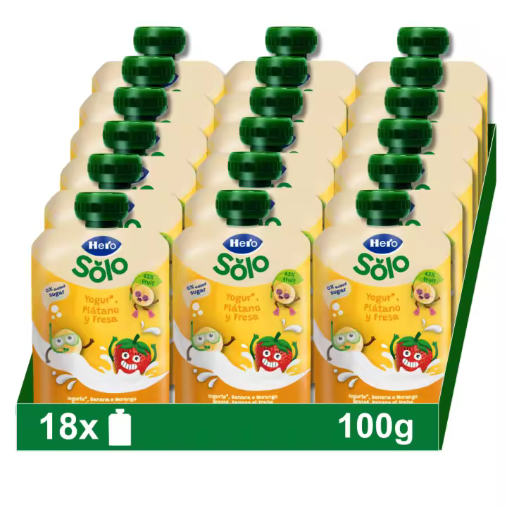 Hero Bolsitas Fruta, yogur con plátano y fresa, 18x100g - 1