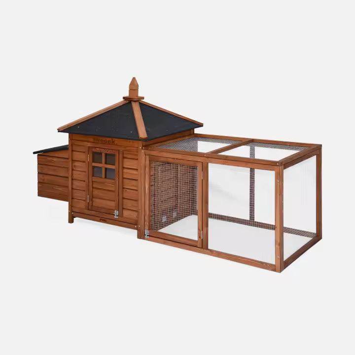 sweeek - Gallinero de madera con corral para 4 gallinas , Java , 196x73x98 - 1