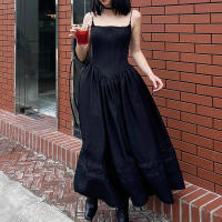 SUCHCUTE Vestido Largo Negro Para Mujer Estilo Coreano Gótico Vintage Sin Mangas Slim Ajustado Para Fiestas Clubwear Verano - details 11