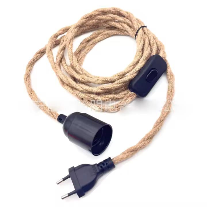 Cable Torcido De Hemp Con Enchufe EU E27 Soporte Para Lámpara Industrial Retro Para Lámparas Colgantes AC 85-265V - 1