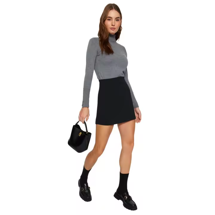 Trendyol Black Interlock High Waist Zipper Mini Knitted Skirt Twoaw24Et00195 - 1