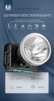 Linterna Frontal LED Inteligente Recargable Con Sensor 500LM 2*18650 Batería Fuente De Alimentación 60° Ángulo De Haz Impermeable Para Camping Y Pesca - details 0
