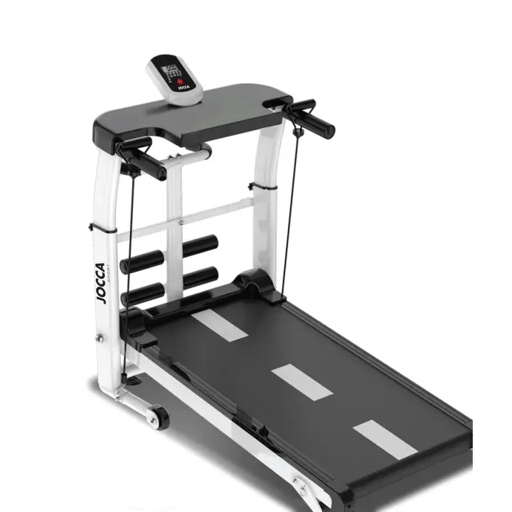 Cinta de caminar Jocca magnética, multifunción y plegable con pantalla para ver la velocidad, tiempo, calorías y distancia, espacio para la tablet o móvil, altura ajustable y ruedas para fácil transporte. Peso máximo 100 Kg - 1