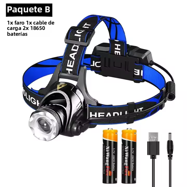 Linterna Frontal T6 Potente De Cabeza Para Camping Y Pesca Recargable Con 2 Baterías De 18650 Luz LED Fuente De Iluminación Para Escalada Y Senderismo - 1