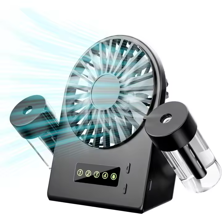 USB Ventiladores de Sobremesa con 2 Pulverizadores, Mini Ventilador Portátil con 4 Velocidades de Viento Ajustable, Ventiladores Pequeños con Pantalla LED para Casa, Oficina(Negro) - 1