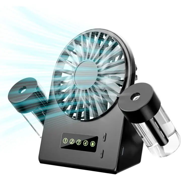 USB Ventiladores de Sobremesa con 2 Pulverizadores, Mini Ventilador Portátil con 4 Velocidades de Viento Ajustable, Ventiladores Pequeños con Pantalla LED para Casa, Oficina(Negro) - 1