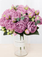1pc Flores Artificiales De Seda Peonías Para Decoración De Vaso En Habitación Casa Bodas Navidad Accesorios De Fiesta - details 0