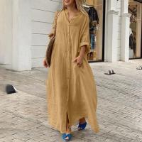 Nueva Túnica De Verano Para Mujer 2024 Algodón Y Lino Suéter De Playa Con Cierre Único Manga Larga Vestido A-Line De Cintura Baja - details 6