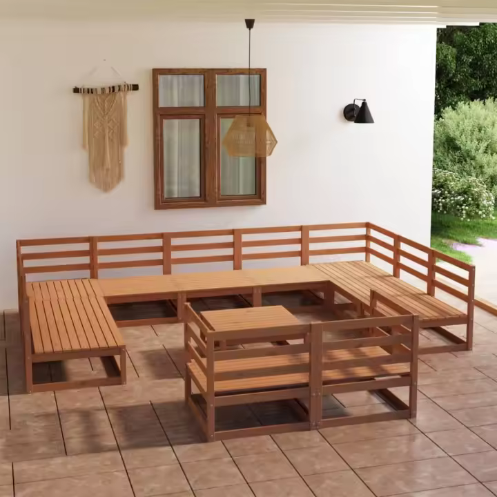 vidaXL Juego de muebles de jardín 12 piezas madera maciza de pino - 1