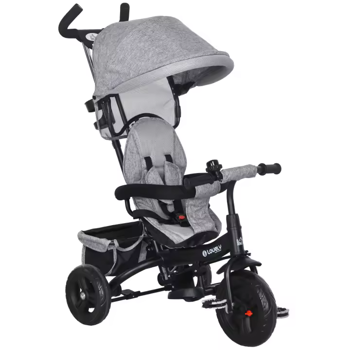 HOMCOM Triciclo para Bebés Triciclo Evolutivo para Niños con Toldo Plegable Mango de Empuje Telescópico y Desmontable Cinturón de Seguridad y Cesto 95x50x106 cm - 1