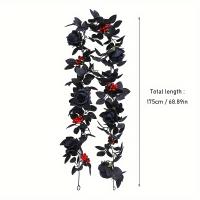 1pc Guirnalda De Rosas Negras Artificiales Con Eucalipto Y Bayas Rojas Gypsophila Verde Falso Eucalipto Para Halloween Decoración De Navidad - details 2