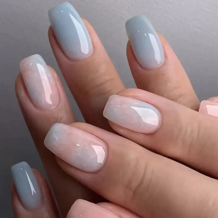 24 uñas postizas de Mármol Azul y Rosa, uñas adhesivas, uñas postizas extraíbles with pegamento, uñas postizas de cobertura complete, accesorios para decoración de uñas para Mujeres y niñas. - 1