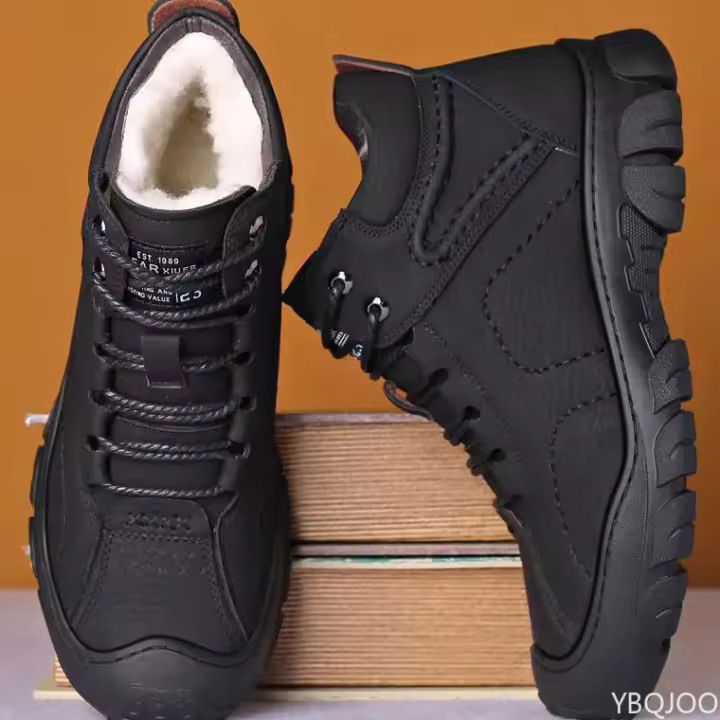 Botas De Veludo Para Hombre Invierno Impermeables Alta Top Snow Botines Casuales Con Lazo Algodón Material PU Suela De Goma - 1