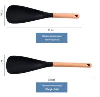 Juego de 2 cucharas de silicona grandes y pequeñas para sartenes antiadherentes. Cuchara de cocina con mango de madera para remover, voltear, raspar y servir. Espátula resistente al calor para hornear y remover (29 cm y 34 cm, color negro). - details 5