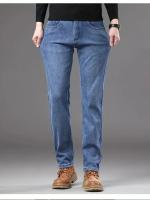 Nuevos Jeans Clásicos Para Hombre Primavera Otoño Moda Negocios Pantalones Vaqueros Rectos Estirados Azul Cómodos De Medio Cinturón - details 4