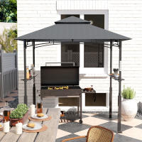 Cenador para Barbacoa con LED 243x148x248 cm Cenador de Jardín ignífugo e impermeable con Techo Doble, laterales, Cenador de Jardín con Protección UV, Carp metálica para Baracoas de Fiesta Gris - details 5