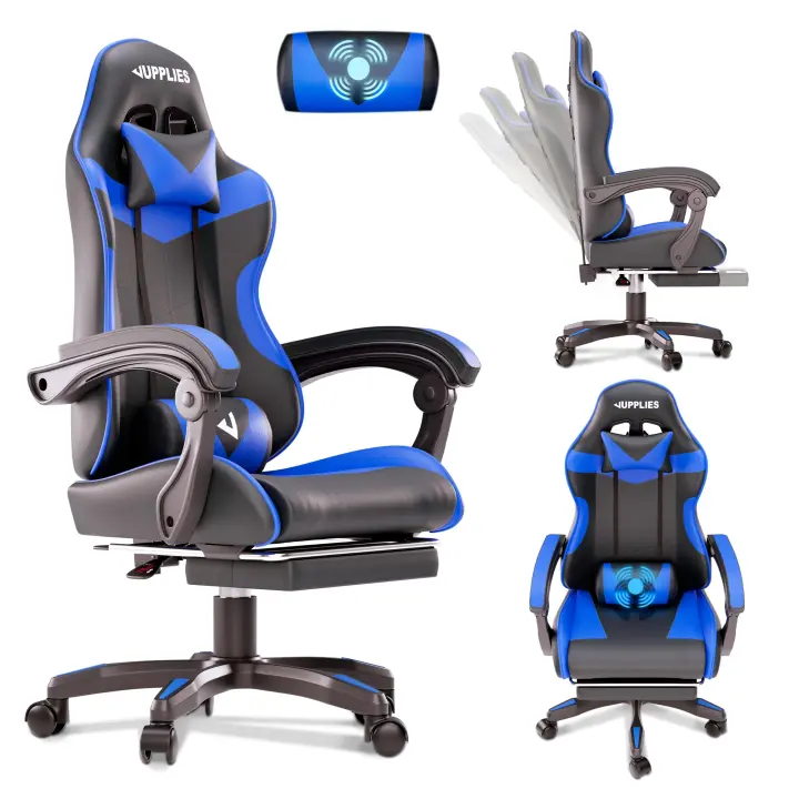 JUPPLIES Silla Gaming Profesional con Masajeador - Silla de Oficina Ergonómica, Altura Regulable y Respaldo Abatible - Silla Gamer para Juegos - 1