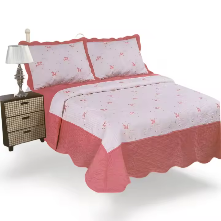 KingnetStore - Colcha Bouti Bordada Acolchada, Colcha Cubre Cama 100% Poliéster. Fina, Extra Suave y Ligera. Ideal para Primavera Verano Entretiempo, Con Funda Cojín Almohada, Elegancia y Suavidad con un Diseño Floral. Para Cama de 90 105 135 150 CM - 1