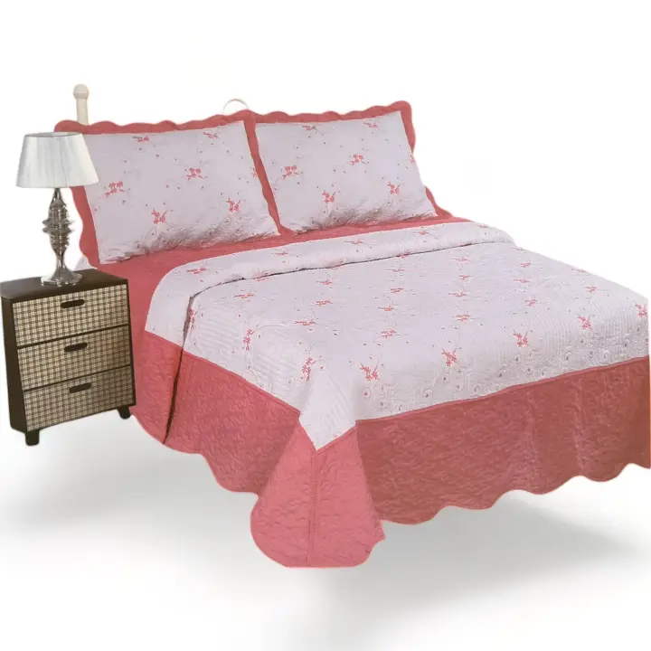 KingnetStore - Colcha Bouti Bordada Acolchada, Colcha Cubre Cama 100% Poliéster. Fina, Extra Suave y Ligera. Ideal para Primavera Verano Entretiempo, Con Funda Cojín Almohada, Elegancia y Suavidad con un Diseño Floral. Para Cama de 90 105 135 150 CM - 1