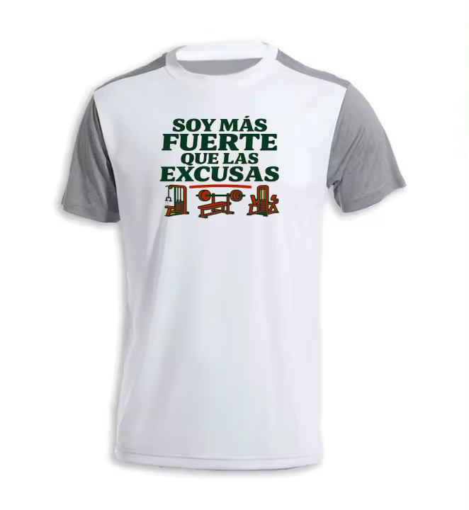MERCHANDMANIA CAMISETA bicolor frase motivadora gimnasio fuerza excusas fuerte tshirt - 1