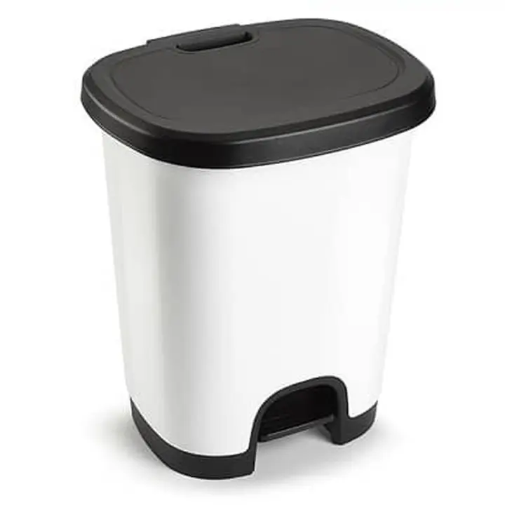CABLEPELADO Cubo basura plastico, Cubo basura apertura pedal, Papelera de pedal, Cubo de pedal, Libre de BPA, 45 cm alto x 38 cm ancho x 32 cm fondo, Capacidad 27 Litros, Blanco con tapa negra - 1