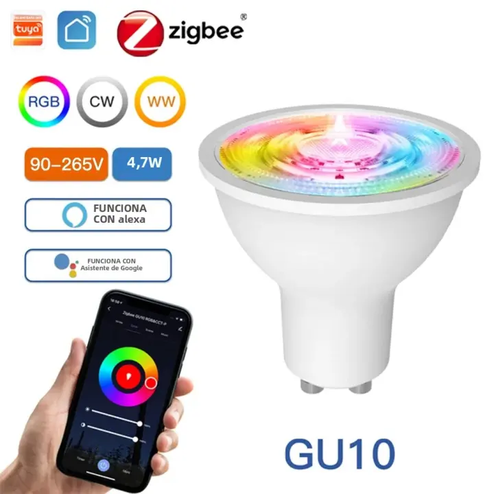 Bombilla LED Inteligente MOES Tuya ZigBee GU10 RGB C+W Blanca Dimmable Lámparas Controladas Por App Smart Life Compatible Con Alexa Y Google - 1