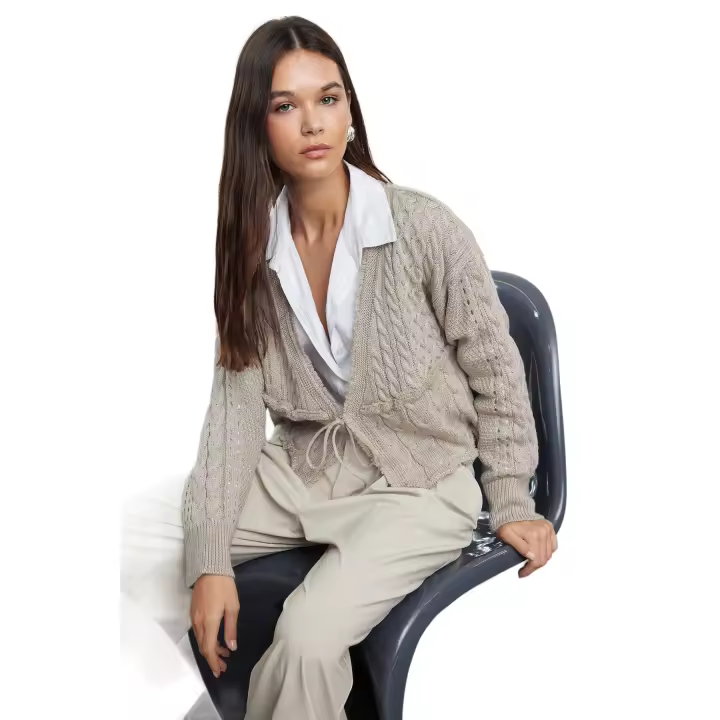 Trendyol Tile Crop Tie Detailed Knitwear Cardigan Twoaw25Hi00060 - 1