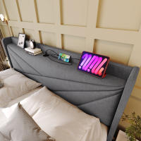 Cama tapizada Cama Doble Almacenamiento Caja de almacenamiento with Carga USB type C Cabecero, Cama de almacenamiento Marco de Cama de Lino Cama Juvenil 160x200 con somier (colchón no incluido) - details 4