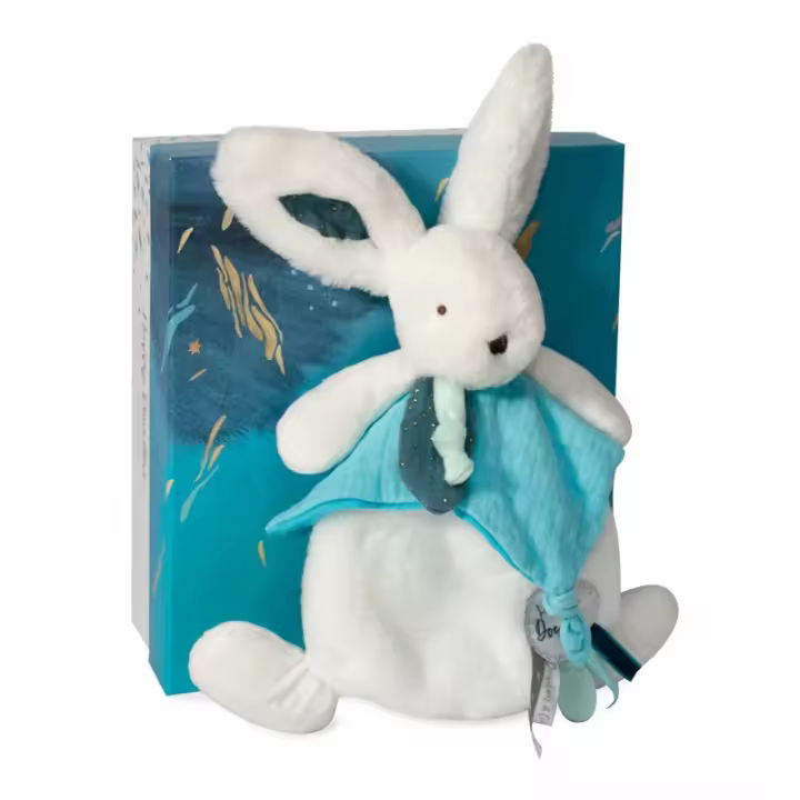 Caja regalo con Doudou Conejito pompom pavo 25 cm DouDou Et Compagnie - 1