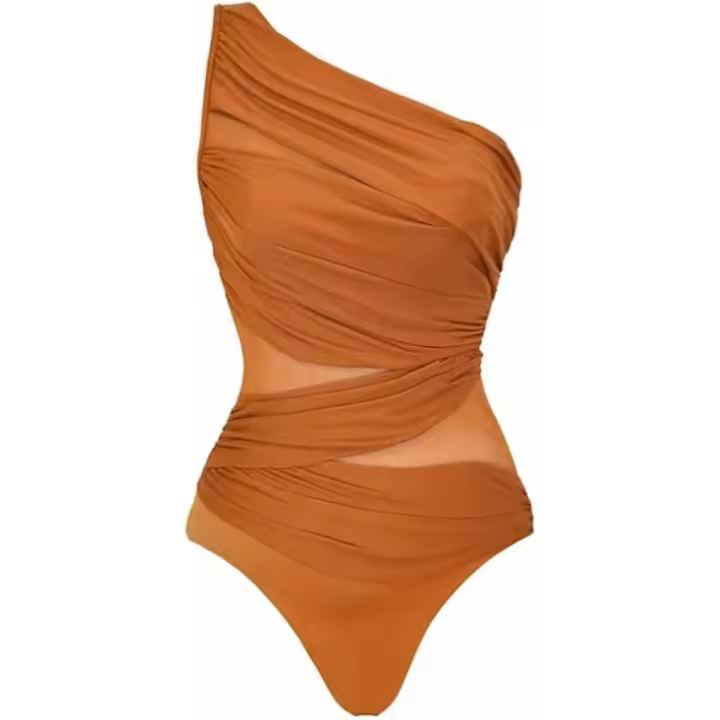 Swimsuit one-Shoulder mesh Stitching French Vintage one-Piece Swimsuit Suit Women - 1