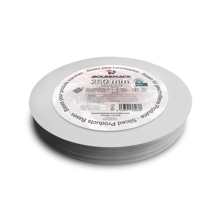 Bases de Loncheado Redondas 26 cm Blanco - Pack 100 Unidades 200 Micras - Presentación Limpia y Fresca - Compatible con Bolsas de Vacío - Ideal para Embutidos, Salmón y Repostería - Fabricadas en Europa