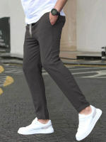 Pantalones Casuales Para Hombre De Color Sólido Con Cinturón Ajustable Y Bolsillos Estilo Regular Y Moda Pantalones Largos De Polyester - details 17