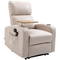 HOMCOM Sillón de Masaje Sillón Relax Eléctrico con 4 Modos de Vibración Reclinación 145° Tapizado en Microfibra Mando a Distancia Mesita 2 Bolsillos Laterales y Posavasos 77x93x105 cm Beige - details 0