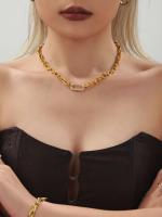 Collar de Cadena Gruesa de Maple inoxidable juego de pulsera collar Oval de ZIRCON simple en forma de O para Mujeres - details 2