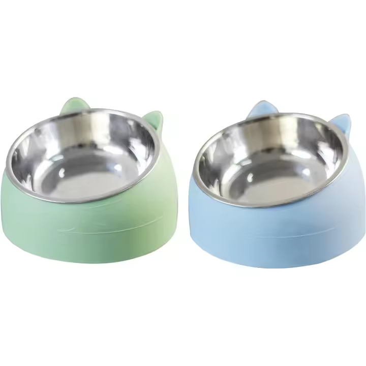 Paquete de 2 cuencos de Maple inoxidable para Gatos, comederos y bebidas (200 ml, Azul y Verde) - 1