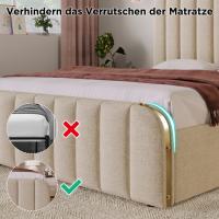 Cama tapizada Cabecero tapizado Doble with Rayas Decorativas Doradas y Carga USB Type-C 160*200 cm, material de lino beige con 4 cartones, capacidad de carga de 200 kg (sin cojín). - details 5