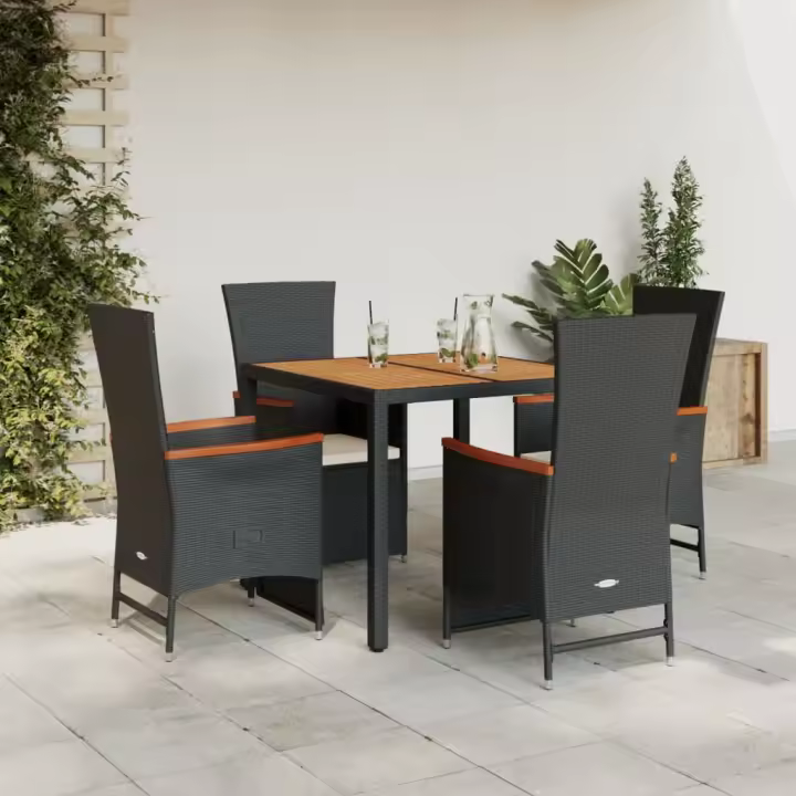 vidaXL Set de muebles jardín 5 pzas con cojines ratán sintético negro - 1
