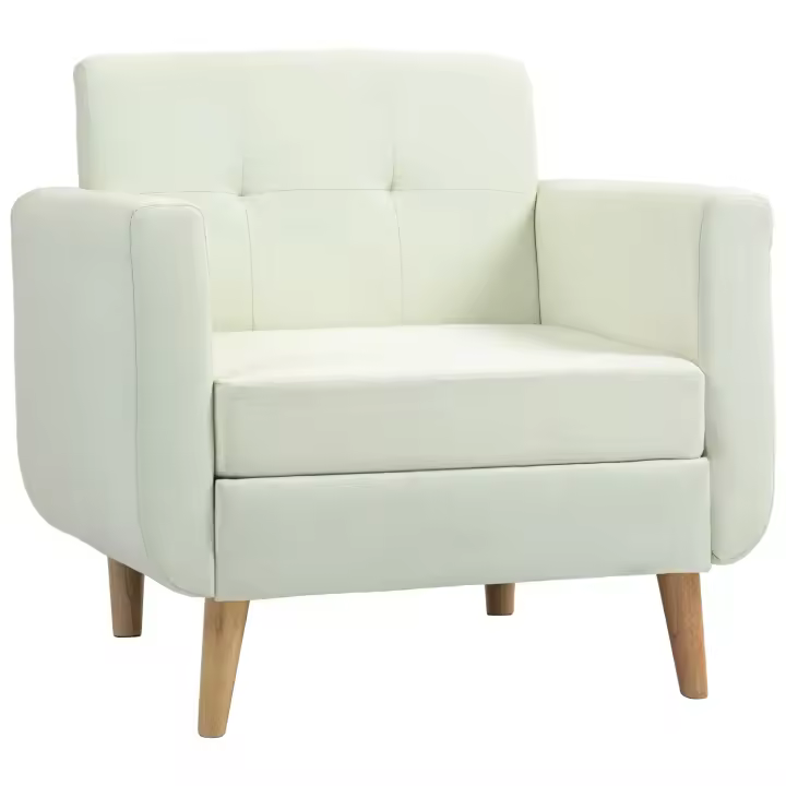 HOMCOM Sillón de Salón Moderno Butaca para Dormitorio con Reposabrazos y Patas de Madera Sofá Individual Carga 125 kg para Oficina Sala de Estar Crema - 1