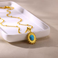 Collar Vintage De Piedra Natural Geométrica Para Mujer Con Cadenas De Acero Inoxidable De Color Oro Joyería Sol Para Regalo Diario - details 6