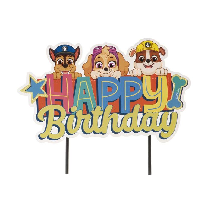 dekora - Cake Topper Patrulla Canina Happy Birthday 17,5 x 15 cm – Decoración Infantil de Papel para Tartas de Cumpleaños – Fiestas y Celebraciones Temáticas