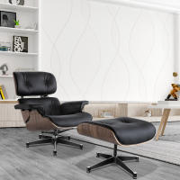 TY303 Classic Recliner Light Walnut Armchair Black Cowhide Black Big Head Foot Swivel Deck Chair Lounge Chair Furniture - details 2