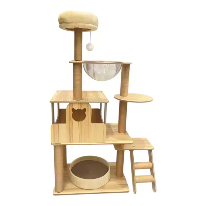 COTTECOTA-Rascador para Gatos con Escalera, Hamaca y Caseta – Torre Multifuncional, 60X40X140cm, madera - 1