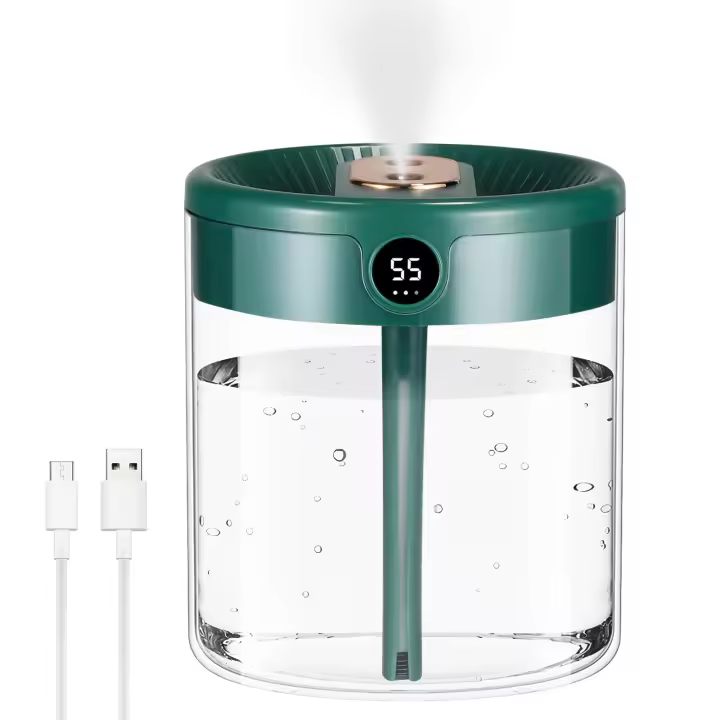 Humididiador de Aire, humidificador de vapor frío de 2 L con Luz Nocturna, automático, Humidificador difusor para el hogar, Boquillas Dobles (GREEN) - 1