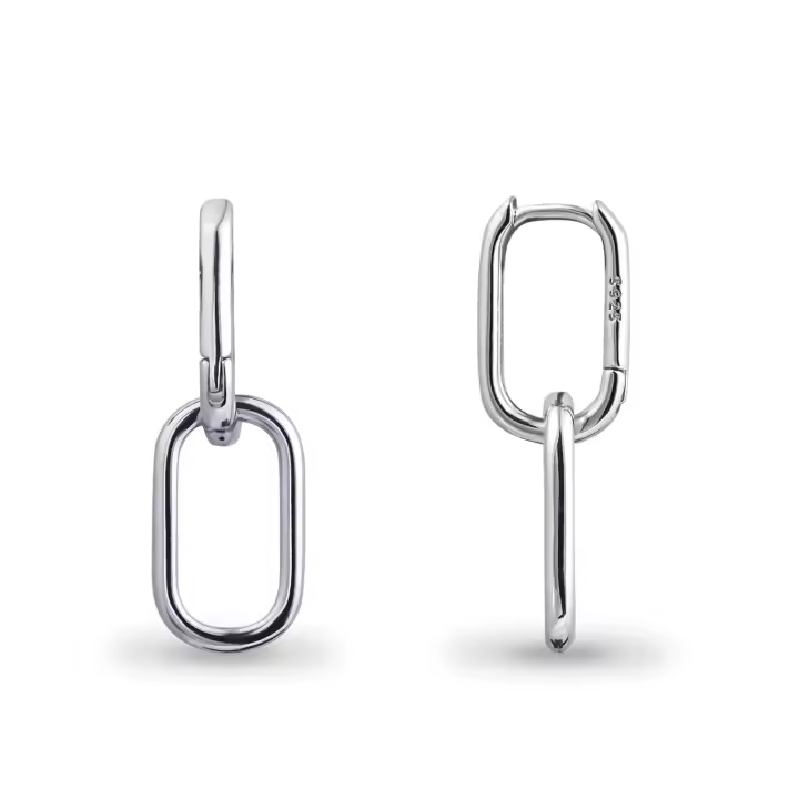 Aros de plata de ley 925 con doble aro ovalado para mujer, aros de plata hipoalergénicos para orejas sensibles, aros cuadrados con eslabones de cadena - 1