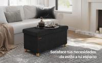 SONGMICS Puff Almancenaje, Banco Almacenaje, Taburete con ReposapiÉs, Plagable, Banco con Almacenamiento, 38 x 76 x 40, para Sala de Estar, Dormitorio, Gris Oscuro/Azul Vaquero Claro/Gris Claro/Negro - details 3