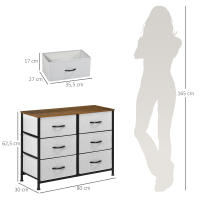 HOMCOM Cómoda Moderna Cajonera con 6 Cajones de Tela Plegable para Dormitorio Marco de Acero y Almohadillas Ajustables para Salón Recibidor 80x30x62,5 cm Gris y Marrón - details 2