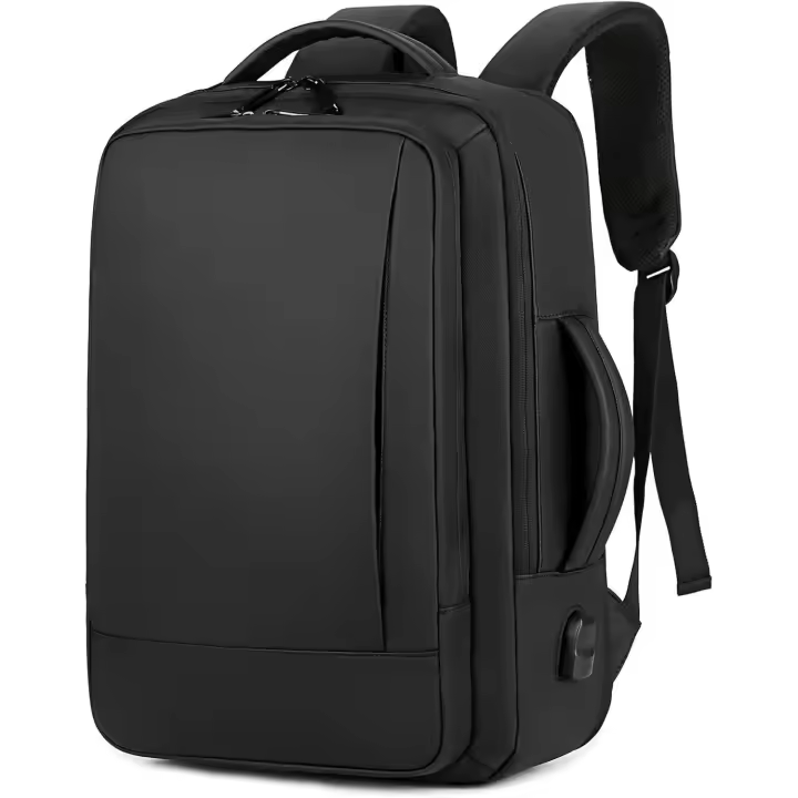Minimalism Business Laptop Backpack - College Computer Bag - Slim and Expandable, 17 Inches Laptops, Free Rain Cover Included (Black) - 1