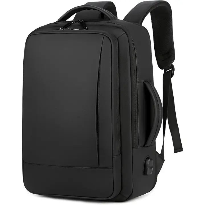 Minimalism Business Laptop Backpack - College Computer Bag - Slim and Expandable, 17 Inches Laptops, Free Rain Cover Included (Black) - 1