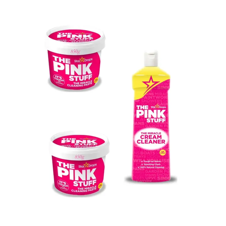 Pack 3 unidades - The Pink Stuff: Crema Limpiadora Milagrosa 500ml + 2 Pasta Limpiadora Pink Stuff 850g - Limpieza Milagrosa para todo tipo de superficies, incluyendo parrillas y baldosas cerámicas - 1